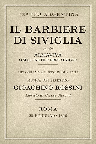 Locandina storica della prima rappresentazione del Barbiere di Siviglia, Roma 1816